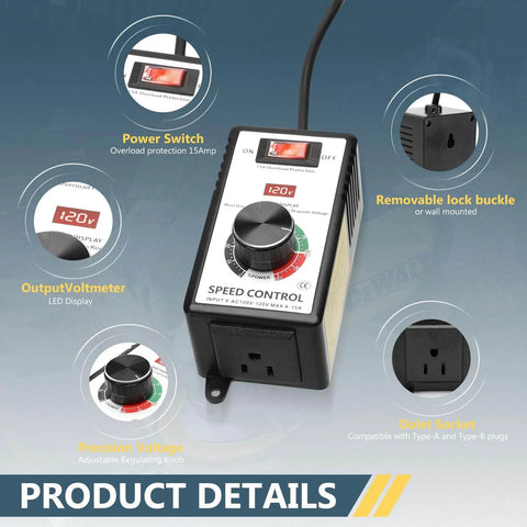 AC Motor Speed Controller 100V-120V 15A Max Variable Fan Speed Controller, Electronic Voltage Regulator with LED Display