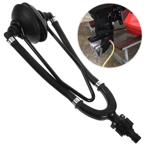 Dual Tube Outboard Engine Flusher For Boats And Yachts, Dockside Pro Grade Marine Motor Cleaner Water Flushing System, Easy Engine Maintenance And Cooling, Keeps Dirt And Grime Out, Quick Connect Hose Fit shown with hoses and fitting detail