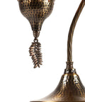 Close-up of Handmade Tiffany Style Dope Colorful Mosaic Table Lamp with metal leaf and antique brass hammered finish, 19 inch