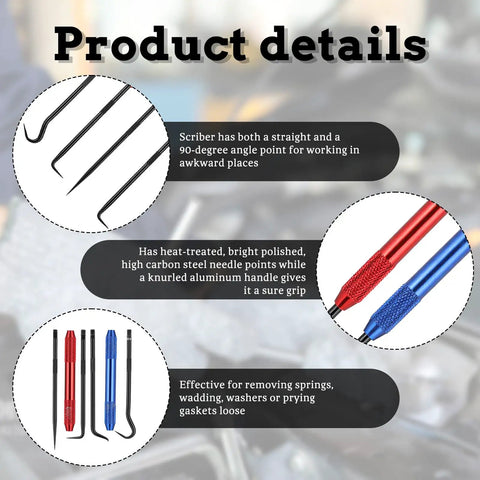 Top Shelf Heavy Duty 9 Inch Double Pointed Scribe Set Featuring Tough Carbide Steel Tips For Sharp Welding And Glass Etching Includes Dual Color Coded Scribers for precise marking.