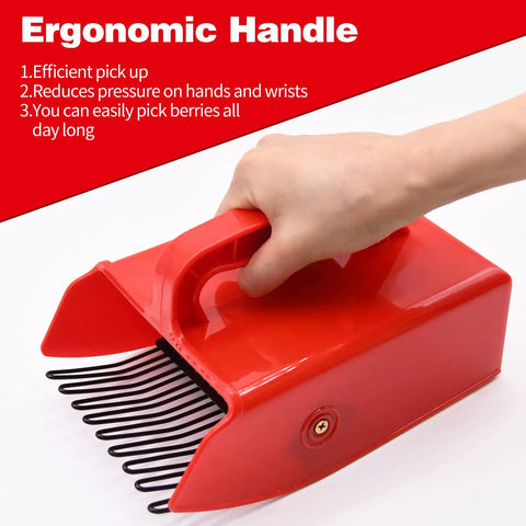 Berry Picker Kit With Metallic Comb And Ergonomic Handle For Easy Hassle Free Harvesting Of Berries Without Crushing Them Or Snags Keeps Hands Safe From Thorns Eco Friendly Garden Tool For Fresh Picks, red plastic handle