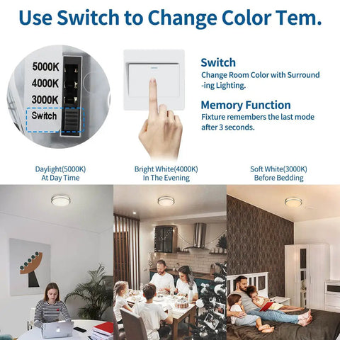 Room showing switch for Two Pack LED Flush Mount Ceiling Lights 13 Inch 20W Dimmable With Color Temperature Options 3000K 4000K 5000K