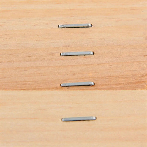 Top Shelf Steel Narrow Crown Nails For Heavy Duty Triple Action Staple Gun 1.2Mm Wire Gauge 4Mm To 14Mm 1000 Piece Pack in wood boards.