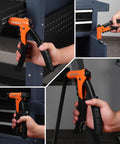Heavy Duty Four In One Rivet Gun Kit With 200 Rivets And Four Interchangeable Nosepieces for metal and plastic use.