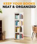 Four Tier Rotating Bookshelf Tower With Spinning Lazy Susan 360 Degree Revolving Book Storage Carousel White in home office