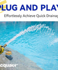 1 HP Submersible Sump Pump With 4345 GPH High Flow For Quick Water Removal In Hot Tubs Pools Basements And Garden Ponds Quiet Yet Beefy Motor Durable Utility Pump With Strong Suction Handles Debris Up To One Fifth Inch spraying water into a pool.