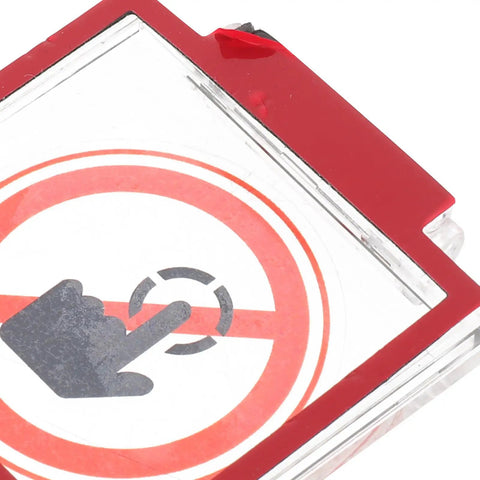 Clear Power Button Guard For PCs And Home Appliances No Brainer Dustproof Switch Protector 43x41mm with red warning symbol.