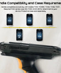 Trigger Grip Handle For TC51 Series Handheld Barcode Scanner, ergonomic design, shown with compatible device models