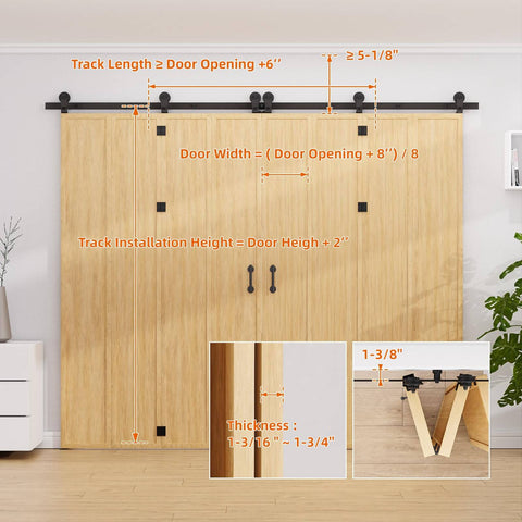 90 Inch Bi Folding Barn Door Hardware Track Kit For Eight Panels Accordion Style Durable Smooth Operation And Easy Install