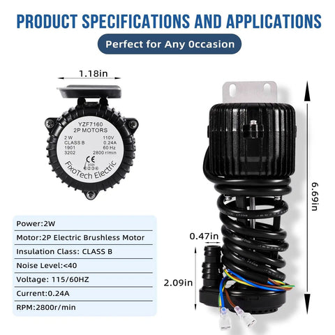 Ultra Quiet 110V 2W Ice Maker Water Pump Replacement for Commercial Machines, with specifications and dimensions shown.