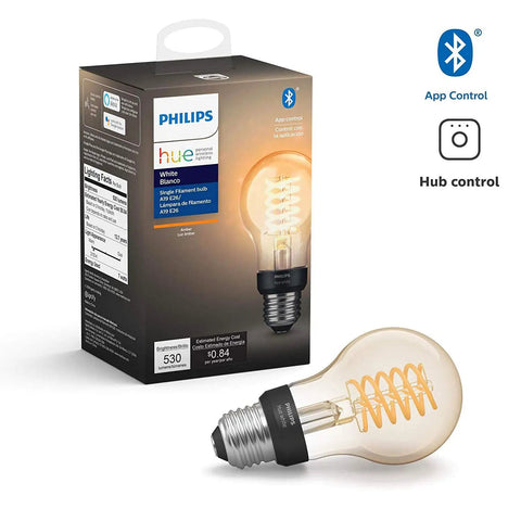Smart Filament LED Bulbs White A19 Edison Style Two Pack For Vintage Look With Modern Vibe Mood Lighting box and bulb