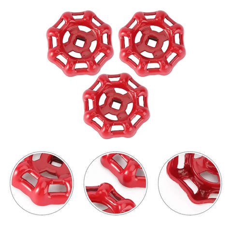 Red Cast Iron Gate Valve Handle Replacement Knob Set Three Pack Flat Bottom Shutoff Hand Wheel For Industrial Fluid Control Applications