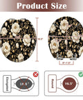 Round Peonies roses Floral vintage seamless Gold white flowers Toilet Seat dimensions 16.5" by 12.6" with measurement guide.