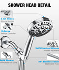 High Pressure Handheld Shower Head With 8 Massage Settings And 2 Jet Modes, 5.04 Inch Large Head, stainless steel hose