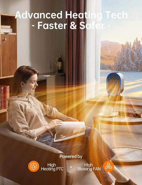 Compact 600W PTC Ceramic Space Heater With 45 Degree Oscillation For Fast Indoor Heating in a home office setting