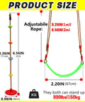 Two Pack Multicolor Rope Swing Set with Red Disc Seats and Platform Swing, adjustable rope, dimensions, and weight capacity displayed