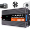 Road Ready 4000W Pure Sine Wave Power Inverter DC to AC Converter with LCD readout and fans for RV and home appliances.