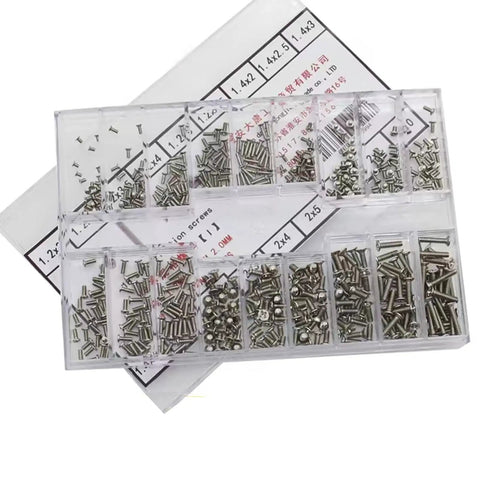 Top Shelf 486 Piece Stainless Steel Micro Screw Assortment Kit Featuring M1.2 M1.4 M2 Sizes In A Heavy Duty Plastic Box organized.