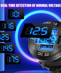 Digital display on upgraded Quad Port 12V USB Outlet Aluminum Car Charger with voltage readings for real-time detection.