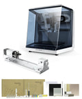 Compact Enclosed Desktop CNC Mill With 4th Axis For Metal And Wood, Quick Tool Change, Closed-Loop Control, Auto Probing And Leveling, Makera CAM Ready, High-Precision DIY Makers Workshop Router with accessories and tool kits.