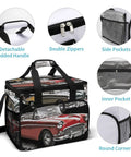 Insulated Picnic Backpack Tote 30L Large Capacity Cooler Bag with car design, features double zippers, detachable handle.