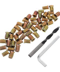 Solid Wood Threaded Insert Nuts Set Including Hex Wrench For Super Easy Furniture Repair And DIY Home Fixes With Quick Grip Installation, assorted sizes and drill bit
