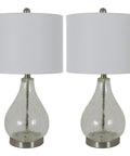Set Of 2 Crackled Teardrop Glass Table Lamps For Living Room And Bedroom, Modern Textured Finish, 12 By 12 By 22.5 Inches Each