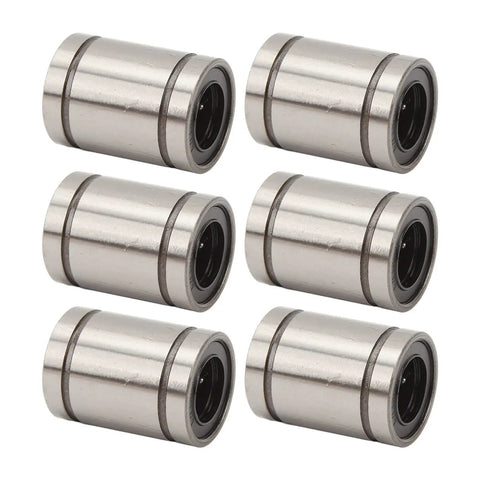 Low Friction Linear Bearing Kit 10 Pack For 3D Printers CNC Robots And Automation Projects With Alloy Steel 0.51 Inch ID Quiet Smooth Motion And High Precision For Consistent Print Quality, six bearings shown