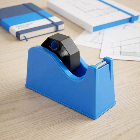 Portable Plastic Tape Dispenser With Weighted Non Slip Base And Vertical Roll Mechanism, Quick Release Blade, Desk Side Organizer For Washi And Masking Tapes, Great For Office, School, And Stationery Setups, blue plastic