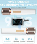 Wireless Microphone For Singing And Speaking With Ultra Stable 200 Ft Range, 9ms Latency, showing dual microphones and receiver