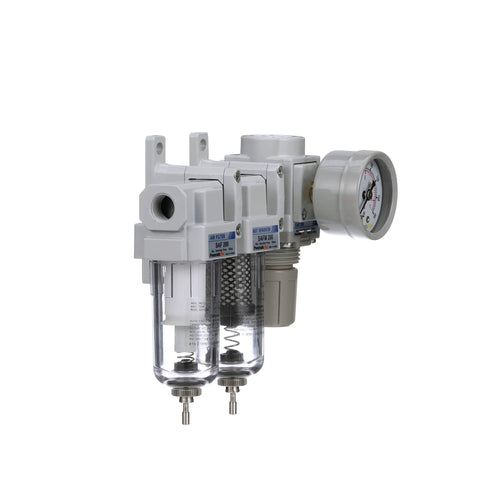 Three Stage Air Drying System With One Quarter Inch NPT Ten Micron Particulate Filter Point Three Micron Coalescing Filter Pro Grade Air Pressure Regulator Combo Poly Bowl Manual Drain Bracket And Gauge