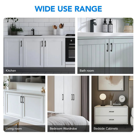 Black Cabinet Pulls Six And One Quarter Inch Hole Spacing Wide Base Kitchen Cabinet Handles For Drawers displayed in various rooms