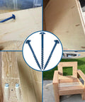 Two Inch Pocket Hole Screws Set Number Eight Exterior Grade 200 Pieces showing coarse thread and wood joinery applications