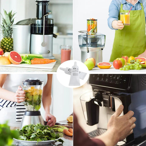 Collage of kitchen appliances, including use of food grade silicone coffee machine lubricant 5 gram tube for maintenance.