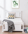 Twin Size Solid Wood Platform Bed Frame With Headboard No Box Spring Needed White Finish Wood Slat Mattress Support Built Different Design for cozy sleep.