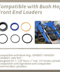 Bucket Cylinder Hydraulic Seal Kit For Bush Hog Front End Loaders 1840QT 1845QT 1846QT 1847QT Replacement Gasket Set, 1-1/2 bore 1 rod 15 stroke