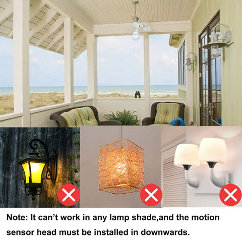 Motion Activated Light Socket With Adjustable Sensor Head And Auto On Off Control No Fuss For Indoor Use E26 E27 Compatible Light Adapter installed on porch ceiling