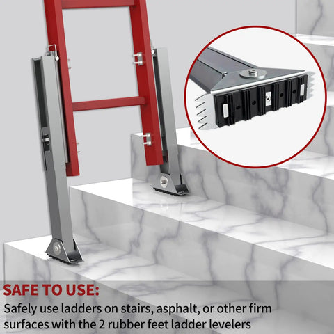 Ladder Leveler Pair for Extension Ladders with Anti Slip Pattern Steel Feet on Marble Steps