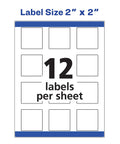 Hassle Free Printable Square Labels 2X2 Inch Matte White For Laser And Inkjet Printers 300 Count Total blank sheet with 12 labels.