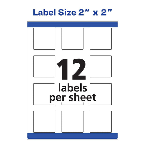 Hassle Free Printable Square Labels 2X2 Inch Matte White For Laser And Inkjet Printers 300 Count Total blank sheet with 12 labels.