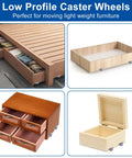 Low Profile Mini Caster Wheels Set for easy drawer and box movement, set includes 8 heavy-duty wheels rated 36 lbs each.