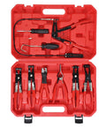 9 Piece Hose Clamp Pliers Set For Fuel Oil And Water Hoses, Long Reach Hose Clamp Remover Kit in red tool case with flexible wire