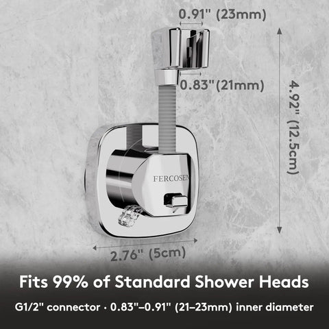 360 Degree Swivel Shower Head Holder With Strong Suction Cup, 10 Kg Load Capacity, Tool Free Installation, Silver, side view