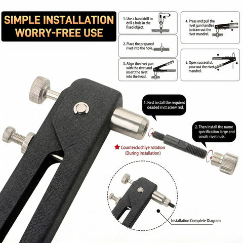 Heavy Duty 430Pc Metric Rivet Nut Tool Kit With Carbon Steel Assortment Set M3 M4 M5 M6 M8 Ideal For Furniture Marine Auto And Industrial DIY Projects, installation diagram