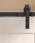 Close-up of 8 Ft Barn Door Hardware Kit No Fuss Easy Install Smooth Quiet Sliding Single Door Track for low ceiling rooms.