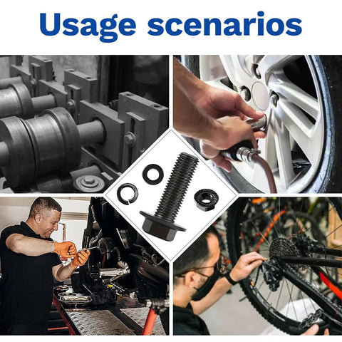 Usage scenarios for 16 Piece M8 x 25mm Flange Head Bolts Kit With Serrated Flange Nuts And Washers In Carbon Steel Black Oxide Finish