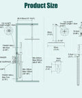 Diagram showing dimensions of Brushed Nickel 12 Inch Square Rain Shower System With 2 In 1 Handheld Sprayer Ceiling Mount Rough In Valve