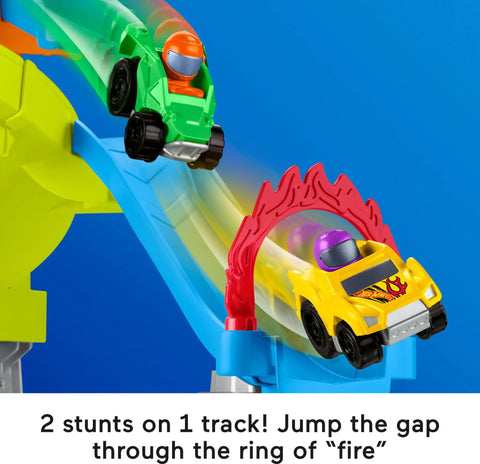 Hot Wheels Spiral Stunt Speedway Race Track Playset With Two Cars For Toddlers 18 Months And Up, cars jumping ring of fire