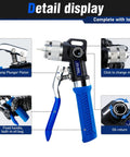 Detail display of Pro Grade Copper Tube Expander Hydraulic Swaging and Expanding Tool Kit with interchangeable heads and pump plunger piston.