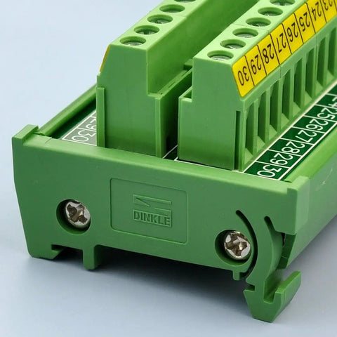 Side view of DIN Rail Mount 30-Position Screw Terminal Block Distribution Module With 24A Per Position, 400V Rating, 5.0mm Pitch